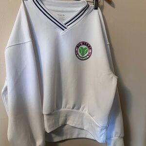 Old Navy White V-Neck with Pink and Green Logo